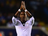 Hugo Rodallega of Fulham celebrates scoring the opening goal during the Capital One Cup fourth round match between Leicester City and Fulham on October 29, 2013