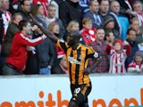 Hull City's Yannick Sagbo celebrates his opening goal during the Barclays Premier League match between Hull City and Sunderland at KC Stadium on November 02, 2013