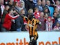 Hull City's Yannick Sagbo celebrates his opening goal during the Barclays Premier League match between Hull City and Sunderland at KC Stadium on November 02, 2013