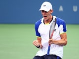 Kevin Anderson of South Africa celebrates match point during his men's singles first round match against Daniel Brands of Germany on Day Three of the 2013 US Open at USTA Billie Jean King National Tennis Center on August 28, 2013