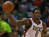 Larry Sanders of the Milwaukee Bucks moves against Udonis Haslem of the Miami Heat in Game Four of the Eastern Conference Quarterfinals on April 28, 2013