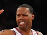Marcus Camby of the New York Knicks is ejected from the game against the Memphis Grizzlies at Madison Square Garden on March 27, 2013