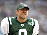 Mark Brunell #8 of the New York Jets walks on the sideleines during a game against the Buffalo Bills at MetLife Stadium on November 27, 2011 