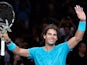 Rafael Nadal celebrates his win over Richard Gasquet during the quarter finals of the Paris Masters on November 1, 2013
