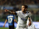 Ricardo Alvarez of FC Inter celebrates scoring the first goal during the Serie A match against Atalanta BC on October 29, 2013