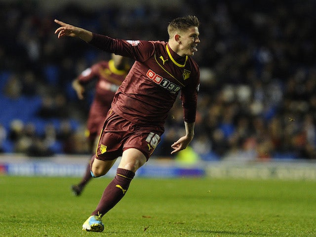 Sean Murray celebrates his goal for Watford during the Sky Bet Championship match between Brighton & Hove Albion and Watford at The Amex Stadium on October 28, 2013