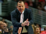 Head coach Tom Thibodeau of the Chicago Bulls gives encouragement to his team against the Denver Nuggets during a preseason game at the United Center on October 25, 2013