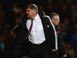Sam Allardyce, manager of West Ham United shows his frustration during the Barclays Premier League match between West Ham United and Aston Villa at the Boleyn Ground on November 2, 2013