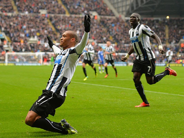 Newcastle's Yoan Gouffran celebrates moments after scoring the opening goal against Chelsea on November 2, 2013