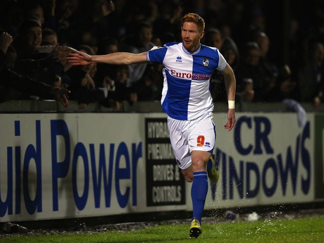 Matt Harrold of Bristol Rovers celebrates scoring during the FA Cup First Round match between Bristol Rovers and York City at Memorial Stadium on November 8, 2013