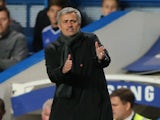 Jose Mourinho the Chelsea manager reacts during the Barclays Premier League match between Chelsea and West Bromwich Albion at Stamford Bridge on November 9, 2013