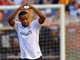Valencia's Dorlan Pabon celebrates after scoring his team's opening goal against Valladolid on November 10, 2013