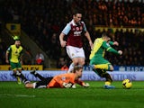 Jussi Jaaskelainen fouls Gary Hooper to concede a penalty during the Barclays Premier League match between Norwich City and West Ham on November 9, 2013