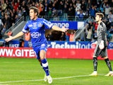 Bastia's Belgian forward Gianni Bruno celebrates after scoring a goal during a French L1 football match against Rennes at the Armand Cesari stadium in Bastia on November 9, 2013