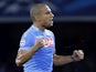 Napoli's Swiss midfielder Gokhan Inler celebrates after scoring a goal during an UEFA Champions League group F football match between SSC Napoli and Olympique de Marseille on November 6, 2013