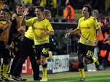 Ivan Perisic celebrates scoring for Borussia Dortmund against Arsenal on September 13, 2011.