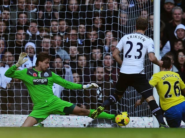 Newcastle's Tim Krul makes a save under pressure during the match against Tottenham on November 10, 2013