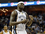 Zach Randolph #50 of the Memphis Grizzlies reacts in the fourth quarter while taking on the San Antonio Spurs during Game Four of the Western Conference Finals of the 2013 NBA Playoffs at the FedExForum on May 27, 2013 