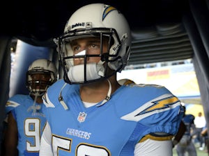 Andrew Gachkar of the San Diego Chargers prepare to run onto the field before their game against the Indianapolis Colts on October 14, 2013 