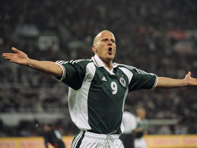 Carsten Jancker puts Germany 1-0 up against England on September 08, 2001.