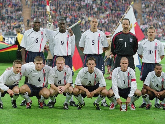 The England team pose for a photograph before their match with Germany on September 08, 2001.