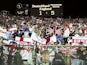 England fans celebrate their 5-1 win over Germany in Munich on September 08, 2001.