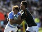 Argentina's Los Pumas' Gonzalo Camacho vies for the ball with South Africa's Springboks' Bjorn Basson during the Rugby Championship 2013 match at Malvinas Argentinas stadium in Mendoza, some 1050 km west of Buenos Aires, Argentina on August 24, 2013