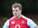 Joe Launchbury looks on during the England training session at Pennyhill Park on November 12, 2013