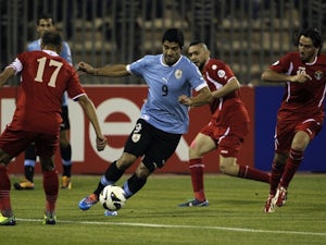 Uruguay secure five-goal first-leg lead against Jordan