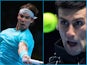 A collage of Rafael Nadal and Novak Djokovic in action during the ATP World Tour Finals