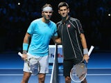 Rafael Nadal of Spain and Novak Djokovic of Serbia pose prior to their men's singles final match during day eight of the Barclays ATP World Tour Finals at O2 Arena on November 11, 2013