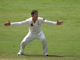 Saeed Ajmal of Pakistan celebrates taking the wicket of Vernon Philander of South Africa during the third day of the second Test cricket match between Pakistan and South Africa in Dubai on October 25, 2013