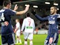 Marseille's French forward Dimitri Payet is congratulated after scoring a goal during the French L1 football match Ajaccio vs Marseille on November 22, 2013