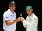 England captain Alastair Cook holds the Ashes urn with opposite number Michael Clarke of Australia ahead of the first Test match in Brisbane on November 20, 2013