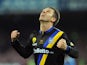 Antonio Cassano of Parma celebrates afer scoring the opening goal during the Serie A match between SSC Napoli and Parma FC at Stadio San Paolo on November 23, 2013