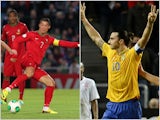 Cristiano Ronaldo in action for Portugal and Zlatan Ibrahimovic of Sweden