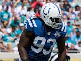 Erik Walden of the Indianapolis Colts lines up during the game against the Jacksonville Jaguars at EverBank Field on September 29, 2013