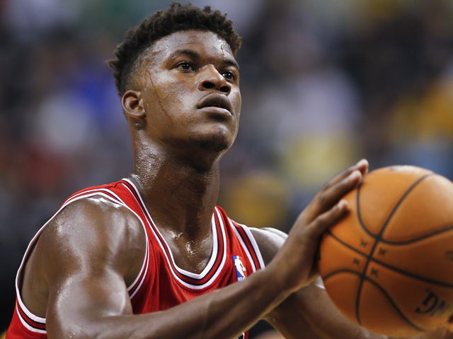 Jimmy Butler #21 of the Chicago Bulls seen during action against the Indiana Pacers on October 5, 2013