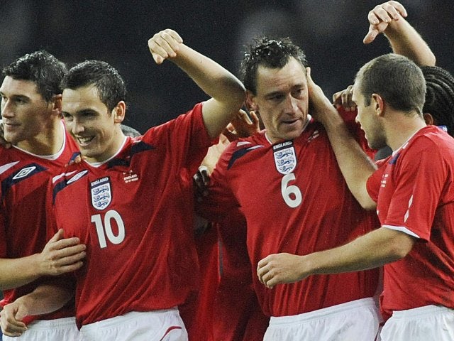 England celebrate John Terry's winning goal against Germany on November 19, 2008.