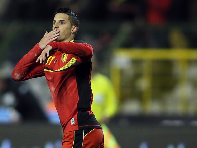 Belgium's Kevin Miralles celebrates after scoring the opening goal against Japan during their international friendly match on November 19, 2013