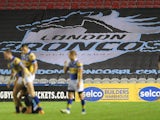 London Broncos advertising on the seats during the Super League match between London Broncos and Leeds Rhinos at Twickenham Stoop on August 01, 2013