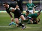 New Zealand's Ryan Crotty scores the winning try against Ireland during their international match on November 24, 2013