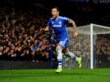 John Terry of Chelsea celebrates as he scores their second goal with a header during the Barclays Premier League match between Chelsea and Southampton at Stamford Bridge on December 1, 2013