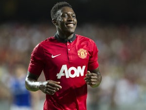 Danny Welbeck of Manchester United celebrates after scoring during the internationaly friendly match in Hong Kong on July 29, 2013