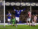 Romelu Lukaku of Everton celebrates his goal during the Barclays Premier League match between Everton and Stoke City at Goodison Park on November 30, 2013