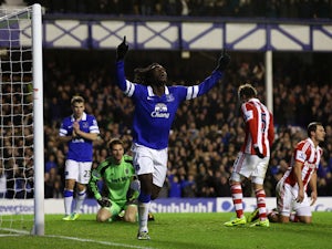Romelu Lukaku of Everton celebrates his goal during the Barclays Premier League match between Everton and Stoke City at Goodison Park on November 30, 2013