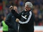 Steve Bruce, manager of Hull City celebrates his team's third goal during the Barclays Premier League match between Hull City and Liverpool at KC Stadium on December 1, 2013