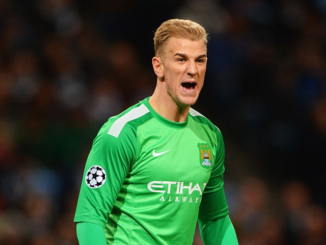 Man City's Joe Hart in action against Viktoria Plzen during their Champions League group match on November 27, 2013