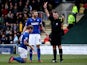 Liam Cooper of Chesterfield is sent off by referee Mark Haywood during the Sky Bet League Two match between Newport County AFC and Chesterfield at Rodney Parade on December 01, 2013