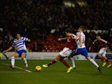 Darius Henderson of Nottingham Forest scores the equalising goal during the Sky Bet Championship match between Nottingham Forest and Reading at City Ground on November 29, 2013